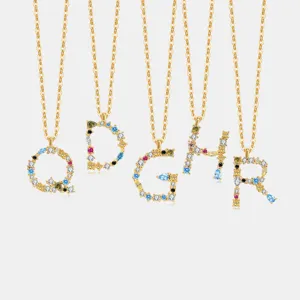 925 Sterlingsilber Bunte Zirkonia 26 Englische Alphabet Anhänger Halskette Personalisierte Mode Damen Schmuck Geschenk