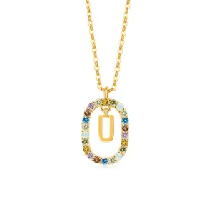 S925 Silber bunte Zirkon Buchstabe U Anhänger Halskette Damen Mode Schlüsselbeinkette Schmuck