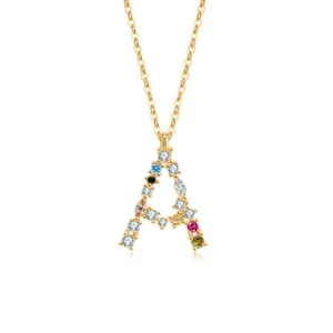 S925 Silber Bunt Zirkonia Buchstabe A Halskette Anhänger Damen Schmuck Eleganz