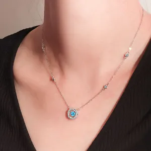 Elegante S925 Silber Halskette mit blauem Zirkonia Stein, feine Kette für Damen Schmuck.