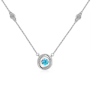 S925 Silber Kette Zirkonia Blauer Stein Damen Elegante Halskette Geschenk Schmuck