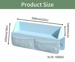 Organizer giocattoli bagno neonato scaffale doccia schema con dimensioni dettagliate.