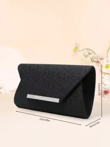 Black glitter evening clutch bag for women elegant party wedding purse handbag with silver bar