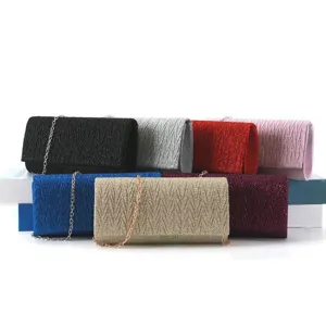 Women's Evening Bag Glitter Pleated Clutch Purse Shiny Crossbody Shoulder Bag Metallic Chain Wedding Banquet Party Handbag
