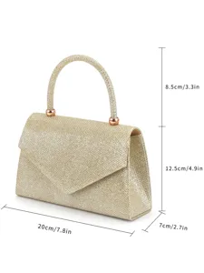 Sac à main de soirée pailleté doré avec poignée et rabat pour fête de mariage élégante.