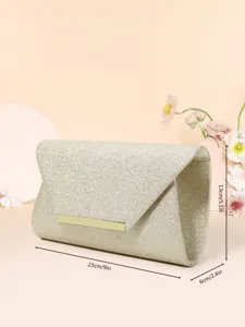 Sac de soirée pailleté pour femme, élégante pochette de fête avec détail de barre métallique.