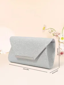 Sac pochette de soirée pailleté argenté pour femme, sac à main de fête élégant avec fermeture.