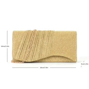Sac de soirée plissé pailleté doré avec chaîne pour femme fête mariage bal de promo.