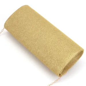 Elegant gold glitter evening clutch bag with metal chain strap, perfect for women weddings.