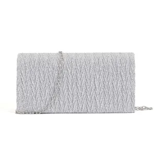 Sac de soirée argenté pour femme, pochette bandoulière rectangulaire pour mariage.