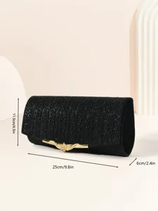 Elegant black glitter clutch bag for women evening party with stylish gold clasp.