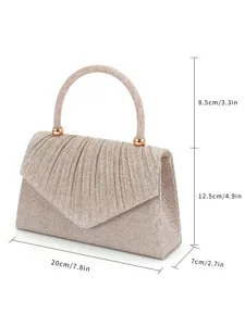 Elegant glitter evening clutch bag with metal handle, perfect for wedding party and formal events.