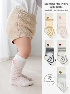 Newborn baby socks bone-free antibacterial infant cotton socks striped cartoon knee-high
