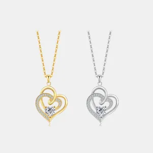 Ciondolo Solo Senza Catena in Argento Sterling 925 a Doppio Cuore Orecchini Intrecciati di Lusso con Strass Regalo Gioielli da Donna