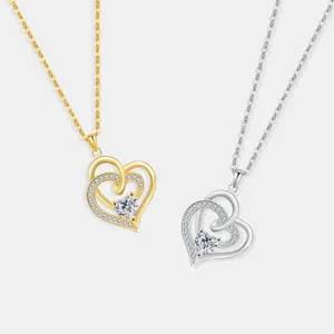 Collana con Doppio Cuore Intrecciato in Argento Sterling 925 Pendente Zirconia Donna