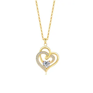 Elegante collana con ciondolo a doppio cuore intrecciato in argento S925 con zirconi.