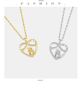 S925 Argento Madre Figlia Collana Cuore Zircone Cubico Pendente Infinito Gioiello
