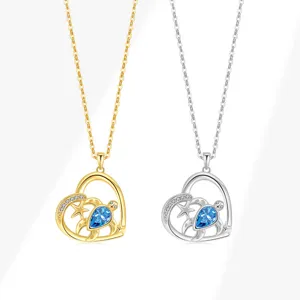 Collana con Pendente Tartaruga Cuore Serie Oceano in Argento Sterling 925 Donna