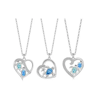 Collana con cuore di tartaruga marina serie oceano in argento sterling 925 cristalli
