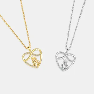 S925 Argento Madre Figlia Cuore Pendente Collana Oro e Argento Bicolore Gioiello Regalo