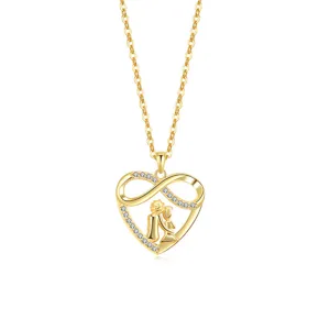 Collana con ciondolo cuore infinito madre figlia in argento S925 dorato con zirconi luminosi.