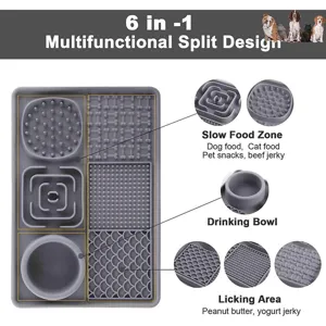 6-in-1 Silicone Pet Slow Feeder Licking Mat Multi-functional Dog Food Tray Placemat New