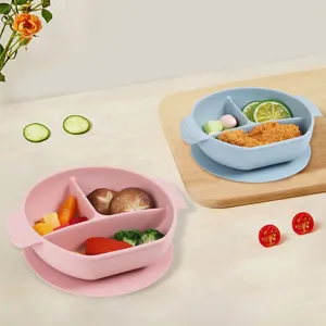 Baby Silikon Saugnapf Geteilter Essteller Kleinkind Fütterung Geschirr Set Säugling Futternapf Mit Starkem Saugnapf
