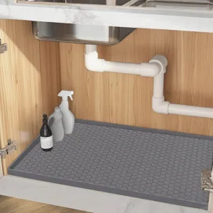 Silicone Sink Mat Waterproof Under Sink Mat Honeycomb Non Slip Kitchen Cabinet Mat Heat Resistant Protective Mat Gray