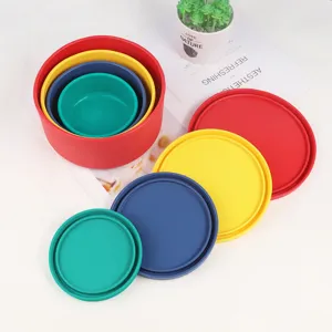 Silicone food storage containers round nesting bowls with lids vibrant multi-color kitchen set