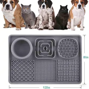 Silicone pet slow feeder mat multi-function dog licking pad partition design 12x8