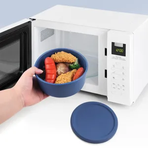 Silicone food storage container with lid, round microwave lunch box for fresh vegetable.