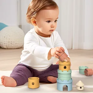 Silikon Stapelbecher Baby Lernspielzeug Schloss Nesting Blöcke mit Zahlen und Buchstaben spiel