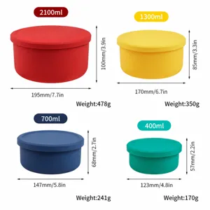 Silicone food storage container round set with lid, multi-size microwave safe bento lunch box.