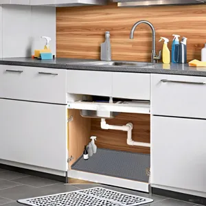 Silicone under sink mat waterproof kitchen cabinet protector grey drip tray utility