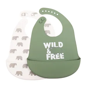 Silicone baby bib waterproof food grade infant feeding bib cute elephant pattern toddler bibs