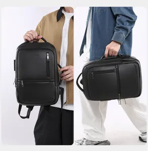 Zaino casual da uomo in pelle PU da lavoro con porta di ricarica USB e vari scomparti.