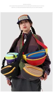 Farbblock Hüfttasche lässige Umhängetasche multifunktional verstellbare Outdoortasche