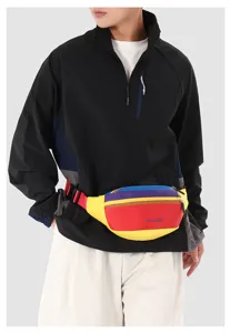 Farbblock Bauchtasche Detailansicht, modische Freizeittasche fuer Damen und Herren neu.