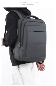 Sac à dos de voyage d'affaires gris avec serrure à combinaison grande capacité pour hommes