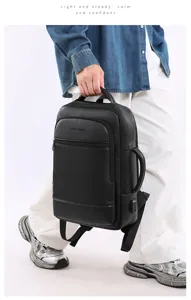Zaino da lavoro in pelle PU nera, borsa da viaggio multifunzionale con porta USB.
