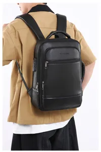 Zaino uomo in pelle PU nera business tempo libero computer viaggio con serratura