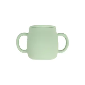 Silicone baby training cup with dual handles and lid, safe and durable infant sippy cup.