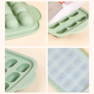 Vassoio per cubetti di ghiaccio in silicone e contenitore pappa per neonati con coperchio.