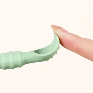 Silicone baby feeding spoon soft flexible infant training tableware in green color