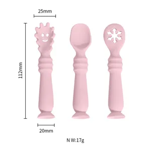 Baby silicone feeding spoon set, training spoons with suction base for toddlers and infants.