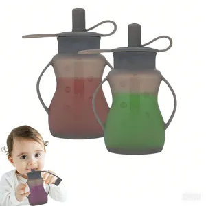 Silicone baby training cup with dual handles and scale marks, safe and leakproof for daily use.