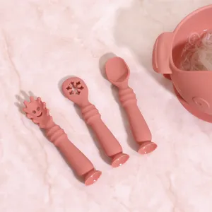 Silicone baby feeding spoon and fork set for toddlers training self-feeding tableware
