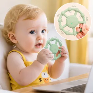 Baby vibrierender Silikon Beissring Spielzeug beruhigend Sauglings Zahnen Molarenstab grün