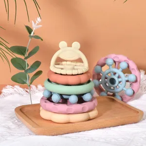Infant Toddler Educational Silicone Stacking Toys Color Recognition Building Blocks Set Baby Grasping Sensory Training Toy