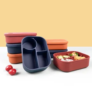 Silicone Bento Lunch Box Multi Compartment Food Storage Container Meal Prep Box Microwave Safe